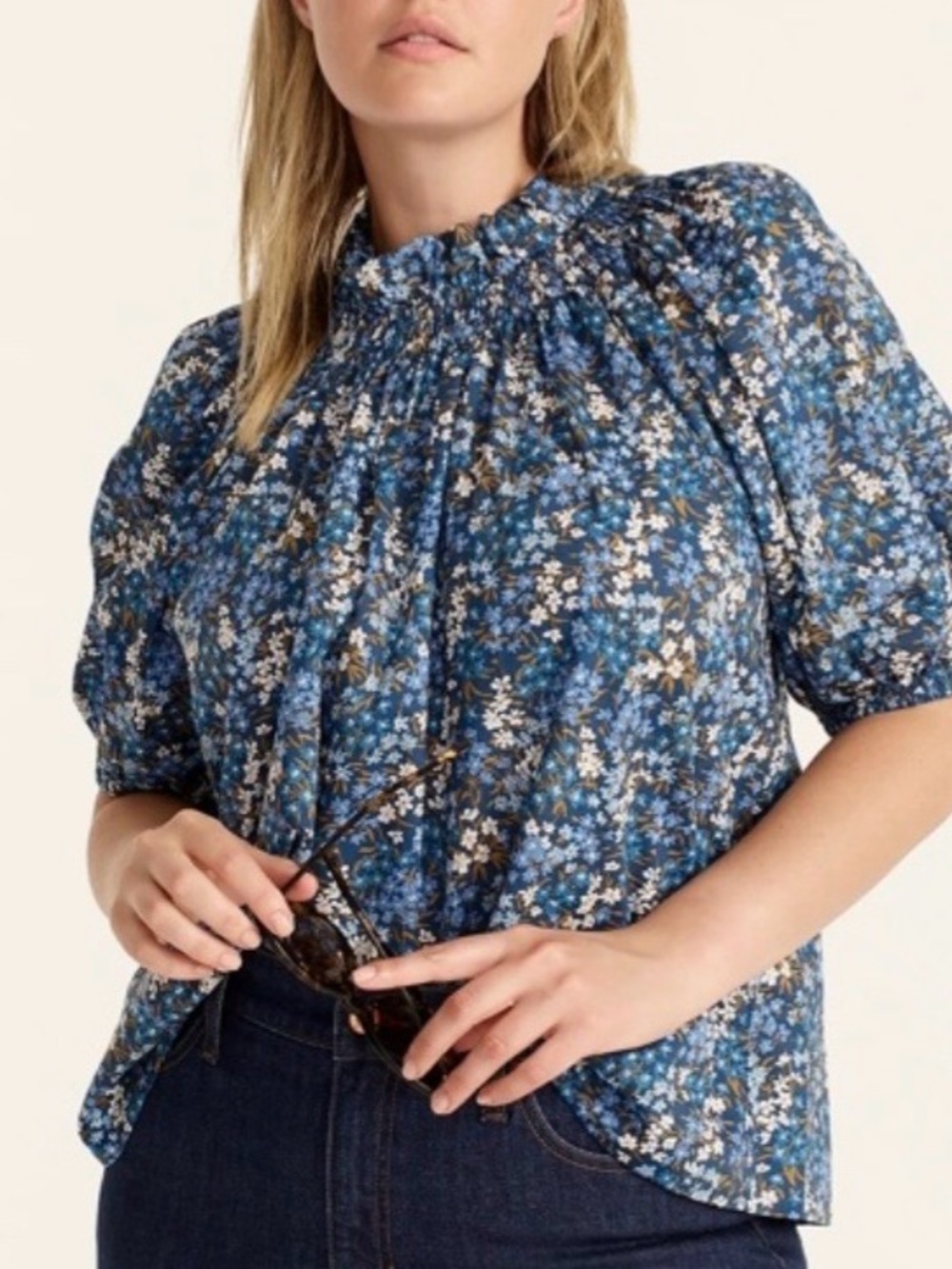 J. CREW x LIBERTY London The Smocked Neck Puff Sleeve Top in Sea Blossom SZ: L